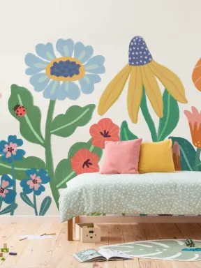 Helle Kinder Retro Skandinavische Blumen Fototapete