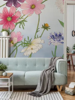 Cosmos aquarelle japonaise murale florale