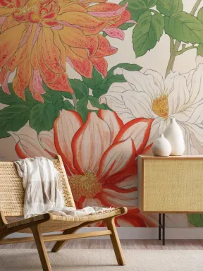 Murale floreale giapponese ad acquerello Dahlia