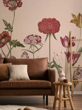 Peintures murales de fleurs sauvages illustrées en beige