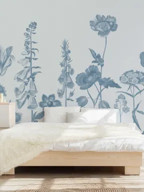 Murale de fleurs sauvages illustrée en bleu