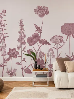 Murale de fleurs sauvages illustrée en rose