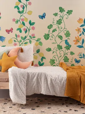 Keltainen Whimsical kiipeily kasvitieteellinen kuvatapetti
