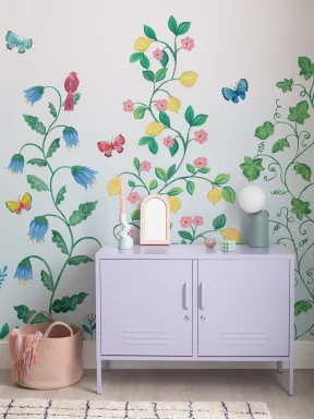 Blue Whimsical Climbing Botanicals Mural