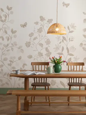 Beigefarbene skurrile kletternde botanische Fototapete