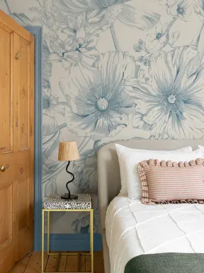 Papier peint panoramique Bouquet floral illustré bleu