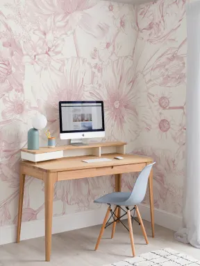 Papier peint panoramique Bouquet floral illustré en rose