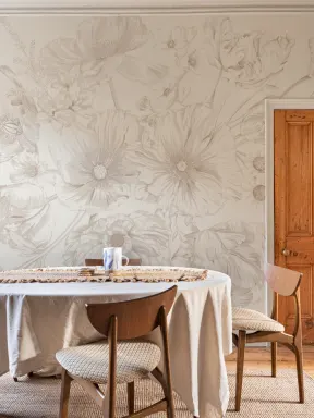Neutral Illustrated Floral Bouquet Mural