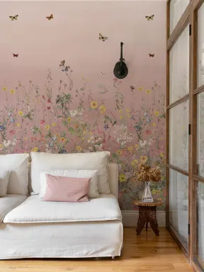 Pink Ombre Wildflower and Butterfly Mural