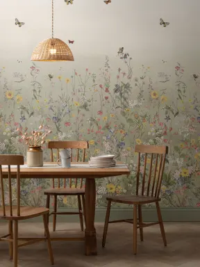 Green Ombre Wildflower and Butterfly Mural