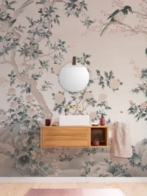 Roze Chinoiserie Vintage Tuinlandschap Muurschildering