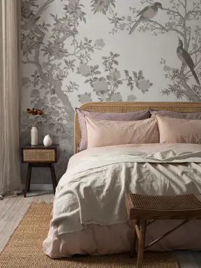 Neutral Chinoiserie Vintage Garden Scene Mural