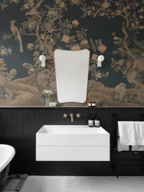 Marineblauw Chinoiserie Vintage Tuinbeeld Muurschildering