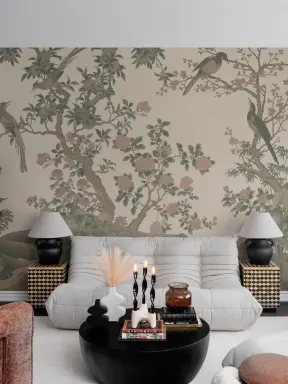 Classic Chinoiserie Vintage Garden Scene Mural