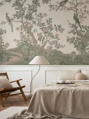 Classic Chinoiserie Vintage Garden Scene Mural