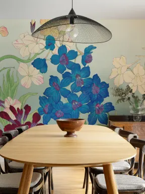 Delphinium Japanese Watercolor Floral Mural
