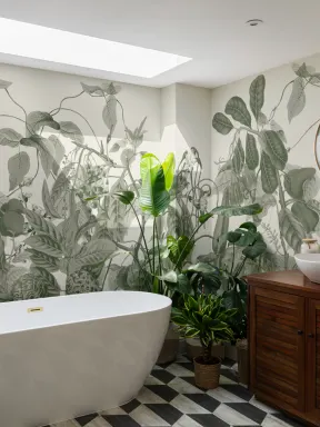Lush Vintage kasvitieteellinen kuvatapetti vihreä yksityiskohtainen trooppinen kasvi kuvituksia