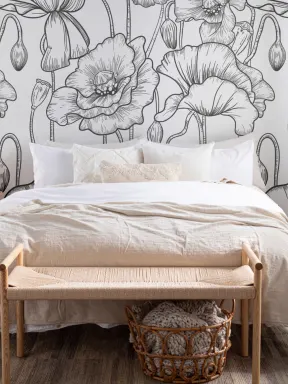Black & White Illustrated Floral Wallpaper Mural