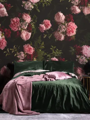 Pink & Black Dark Moody Floral Pattern Wallpaper Mural
