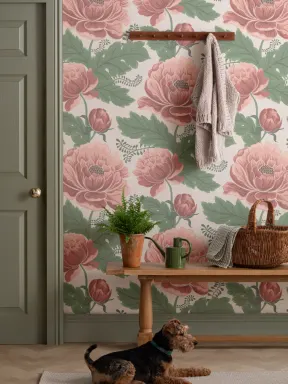 Pink & Green Heritage Floral Pattern Wallpaper Mural