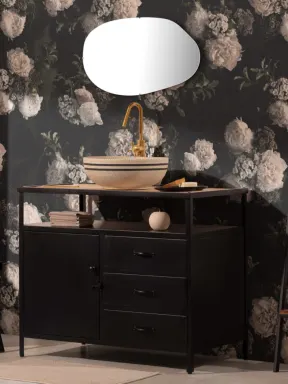 Black & White Dark Moody Floral Pattern Wallpaper Mural