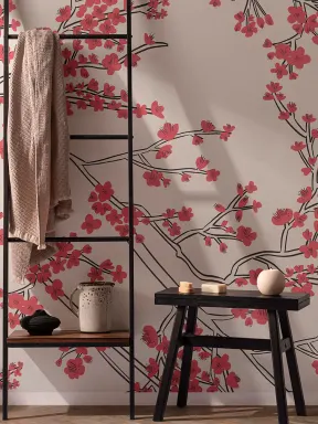 Japanese Cherry Blossom Pattern Wallpaper Mural