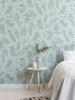 Mint Green Ancient Greek Olive Branch Pattern Wallpaper Mural