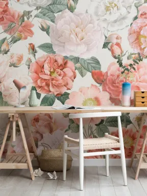 Roze & Rode Rozen Vintage Bloemen Behang Muurschildering