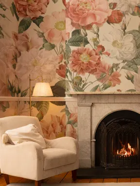 Pink & Red Roses Vintage Floral Wallpaper Mural