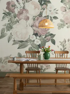 Cremă și roz Rose Vintage Floral Wallpaper Mural