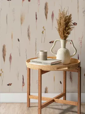 Earthy Dried Flowers Botanical Repeat Pattern Wallpaper