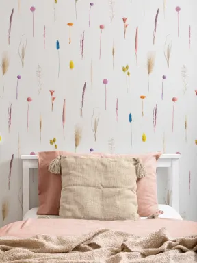 Colorful Dried Flowers Botanical Repeat Pattern Wallpaper