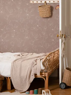 Papier Peint à Motif de Fleurs de Cerisier en Rose Foncé