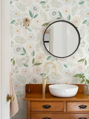Papier Peint Motif Fleurs et Feuilles