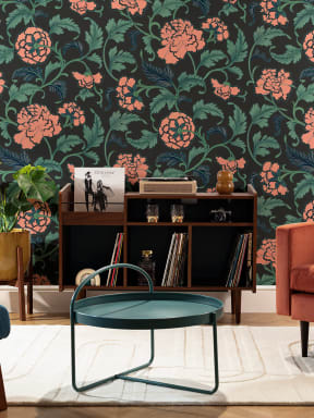 Peony Chinese Ornaments Illustrations Black Wall Mural