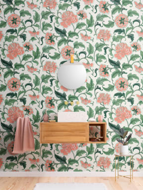 Peony Ornamente chinezești Ilustrații Cream Wall Mural