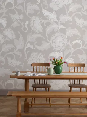 Panoramique chinoiserie pivoines sur fond gris
