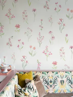 Papier peint panoramique pastel Floral Bliss rose