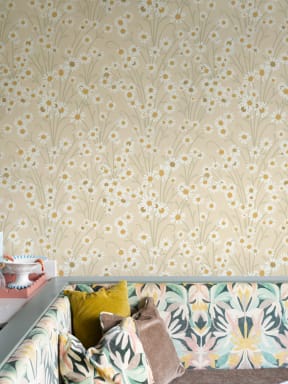 Papier peint panoramique floral vintage à fleurs sauvages jaunes