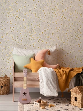 Mural floral vintage de flores silvestres beige para espacios serenos