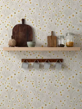 Beige Wildflower Vintage Floral Mural For Serene Spaces