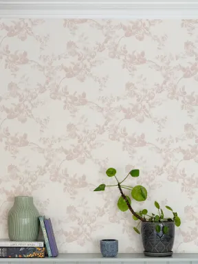 Papier peint panoramique à motif floral vintage rose