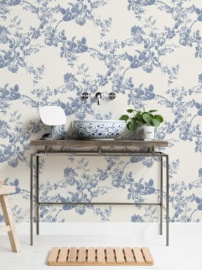 Blue Vintage Floral Elegance Pattern Wallpaper Mural