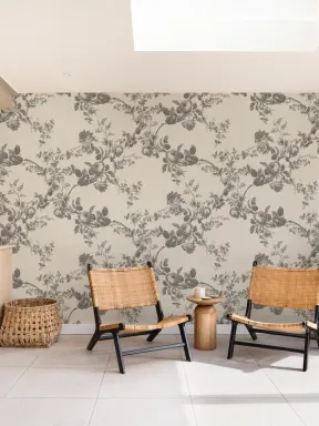 Papier peint panoramique à motif floral vintage gris qui apporte une élégance classique