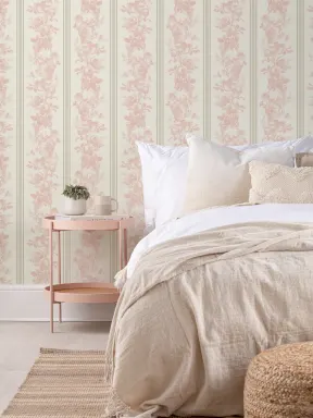 Rosy Pink Vintage Floral Pattern Mural For Warm Elegance