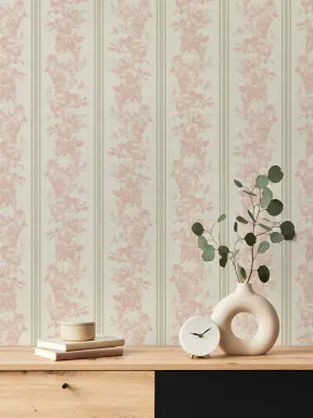 Rosarosa vintage blomstermønstret fototapet for varm eleganse