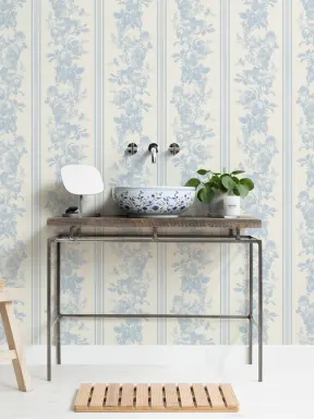 Papier peint panoramique sophistiqué à motif floral vintage bleu clair