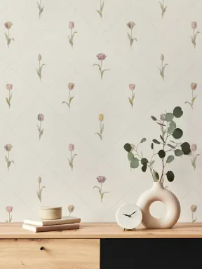 Pastel Floral Vintage Classic Beige Mural
