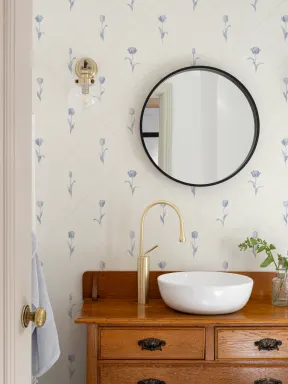Blue Vintage Floral Charming Pastel Mural