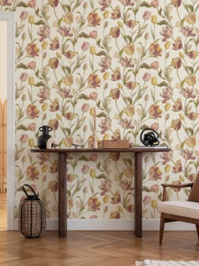 Motif floral vintage chaleureux en papier peint panoramique avec une élégance subtile